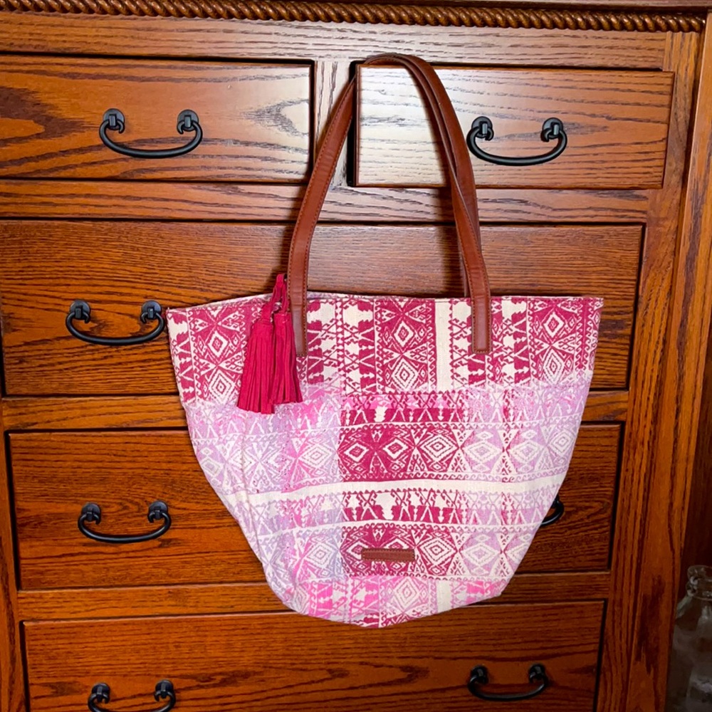 Lucky Brand hobo canvas ombré tote with tassels